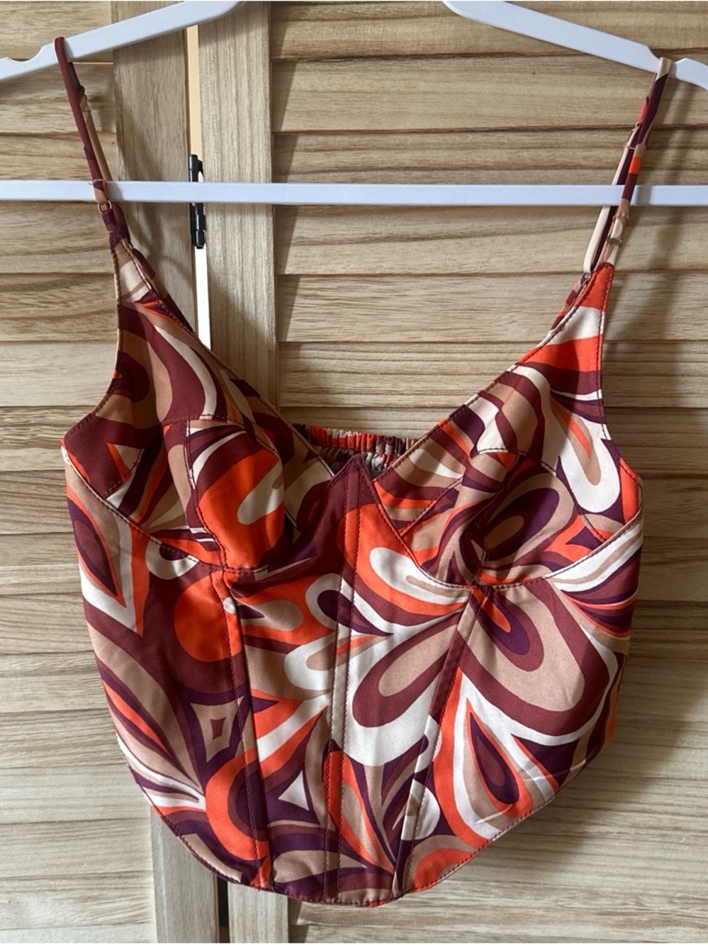 Urban Outfitters Satin Corset Crop top  in Orange, Brown  & Cream